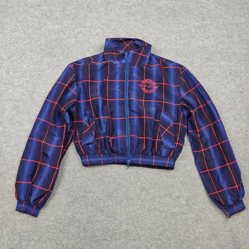 Justine Skye H&M Jacket Womens Small Blue Plaid Windbreaker How Sweet‎ Zip